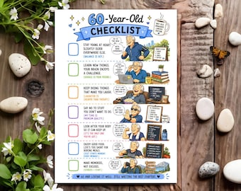 60th Funny Birthday Card for Him Men Male - 60 Year Old Checklist