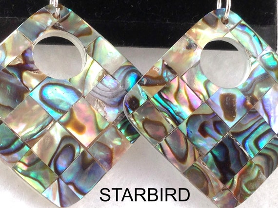 Abalone Round Mosaic  inlay sea shell dangle earr… - image 5