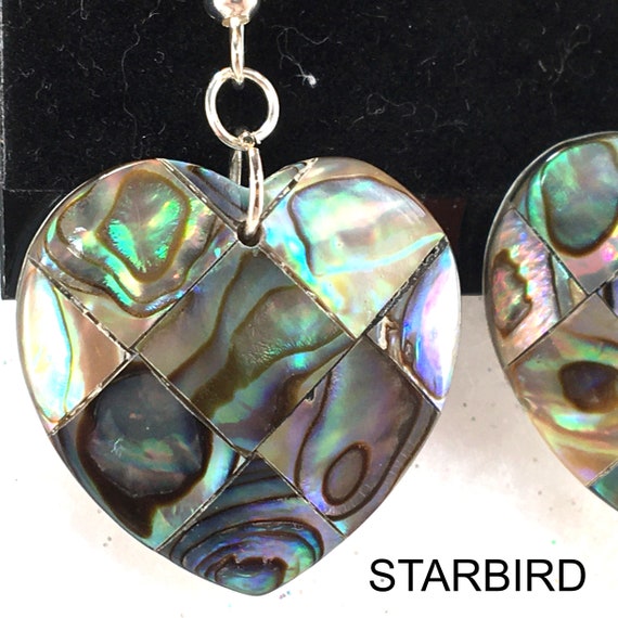 Heart Mosaic Abalone inlay sea shell dangle earri… - image 6