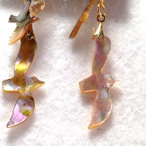 Abalone or White mother of pearl sea shell carved seagull dangle earrings
