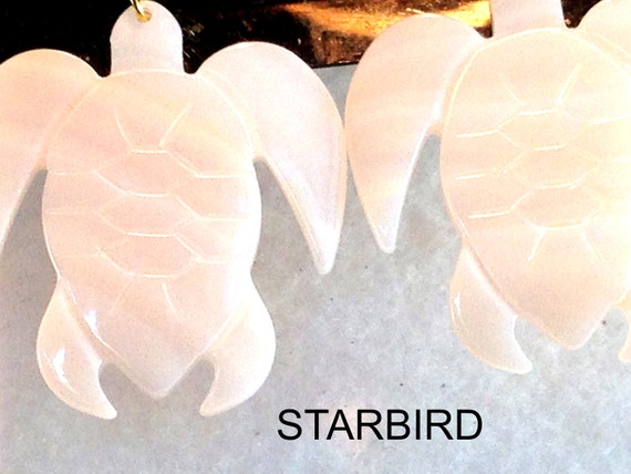 White  turtle seashell  carved  dangle earrings - image 2