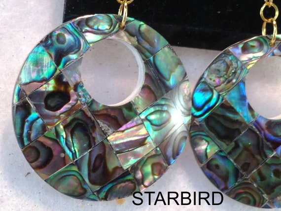 Abalone Round Mosaic  inlay sea shell dangle earr… - image 8