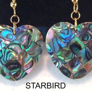 Heart Mosaic Abalone inlay sea shell dangle earrings