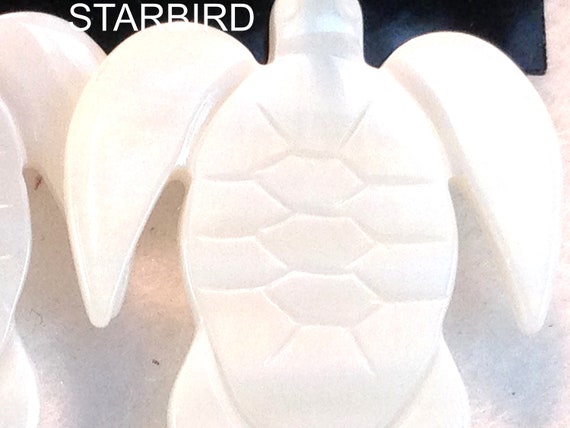 White  turtle seashell  carved  dangle earrings - image 5