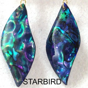 Blue Paua Abalone seashell dangle earrings 80&#39;s vintage