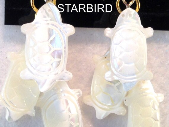 White  turtle seashell  carved  dangle earrings - image 8