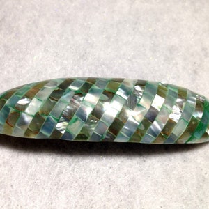 GREEN  MOTHER of  PEARl inlay sea shell hair barrette