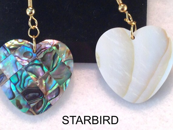 Heart Mosaic Abalone inlay sea shell dangle earri… - image 4