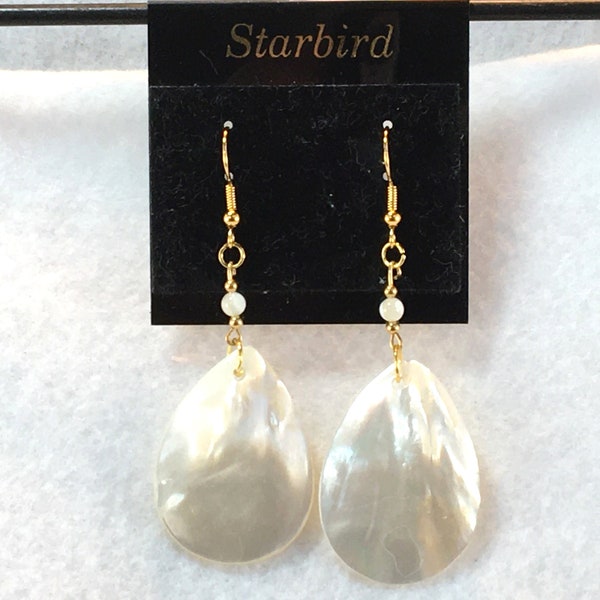 White mother of pearl sea shell dangle earrings gold or silver