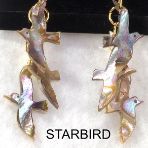 Abalone or White mother of pearl  sea shell carved  Sea gull dangle earrings