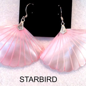 PINK mother of pearl sea shell dangle earrings