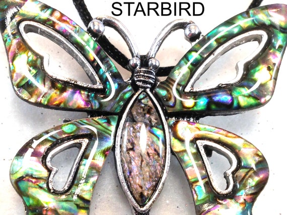 Abalone, Paua Butterfly Inlay Shell  Pendant Neck… - image 6