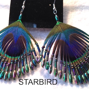 Peacock feather aurora borealis beaded earrings