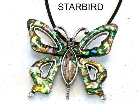 Abalone, Paua Butterfly Inlay Shell  Pendant Neck… - image 5