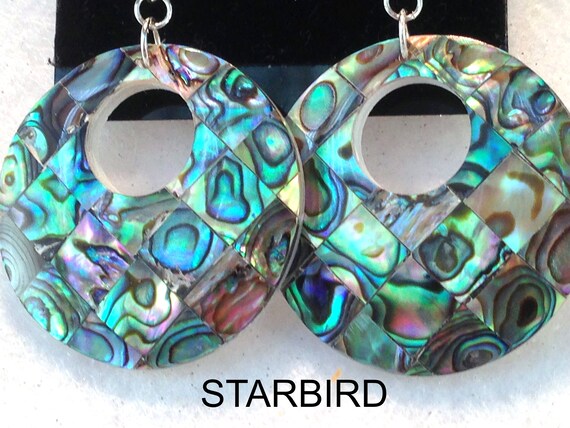 Abalone Round Mosaic  inlay sea shell dangle earr… - image 3