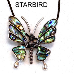 Abalone, Paua Butterfly Inlay Shell  Pendant Necklace