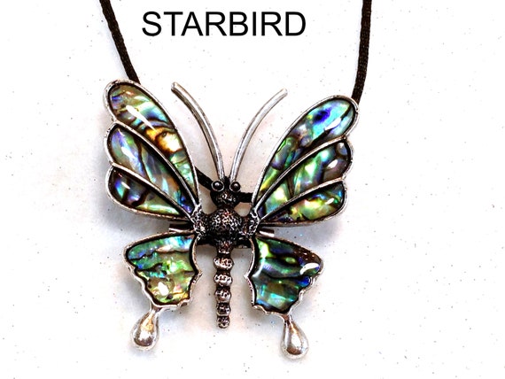 Abalone, Paua Butterfly Inlay Shell  Pendant Neck… - image 1