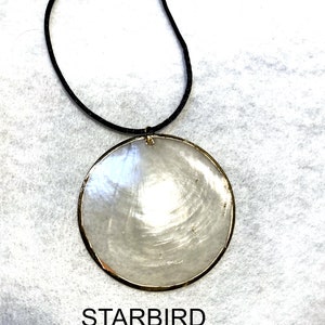 CAPIZ SEASHELL rimmed in Gold or Silver  necklace, pendant  or  Gold dangle earrings