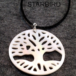 Abalone, White or Black Mother of Pearl Tree of Life Pendant Necklaces