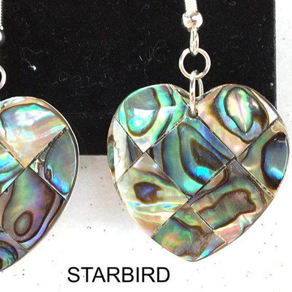 Heart Mosaic Abalone inlay sea shell dangle earri… - image 7