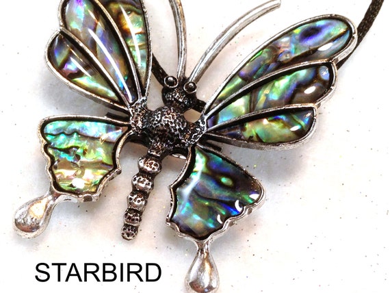 Abalone, Paua Butterfly Inlay Shell  Pendant Neck… - image 2
