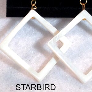 White  or Pink shell  square dangle earrings 80&#39;s vintage