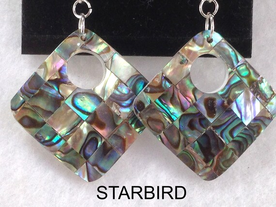 Abalone Round Mosaic  inlay sea shell dangle earr… - image 4