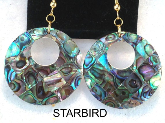 Abalone Round Mosaic  inlay sea shell dangle earr… - image 7