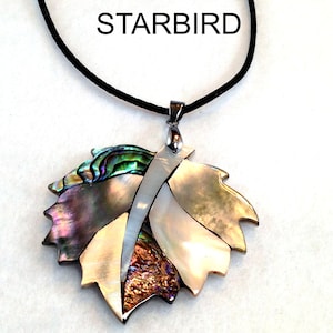 Abalone, Paua Leaf Inlay Shell  Pendant Necklace