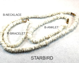 Collar, pulsera o tobillera de puka de concha blanca