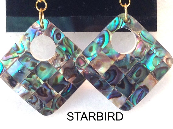 Abalone Round Mosaic  inlay sea shell dangle earr… - image 9