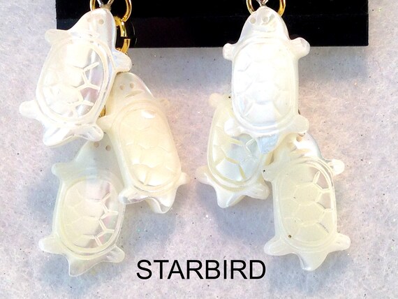 White  turtle seashell  carved  dangle earrings - image 7