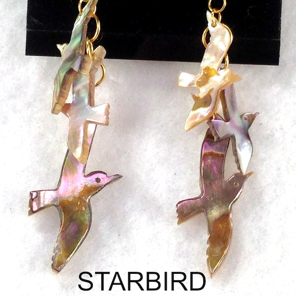 Abalone or White mother of pearl sea shell carved seagull dangle earrings