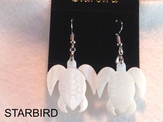 White  turtle seashell  carved  dangle earrings - image 4