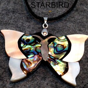Abalone, Paua Butterfly Inlay Shell  Pendant Necklace