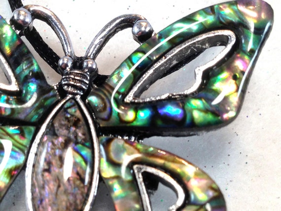 Abalone, Paua Butterfly Inlay Shell  Pendant Neck… - image 9