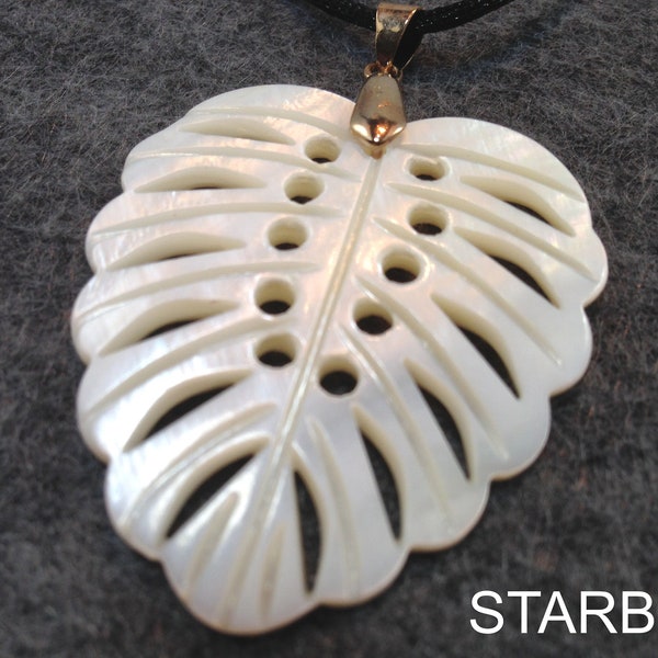 White or Black  Mother of Pearl Monstera Leaf Pendant Necklace