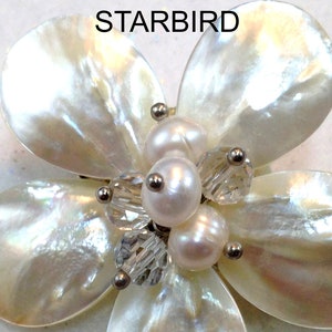 WHITE MOTHER of PEARL flower hair barrette 80&#39;s vintage