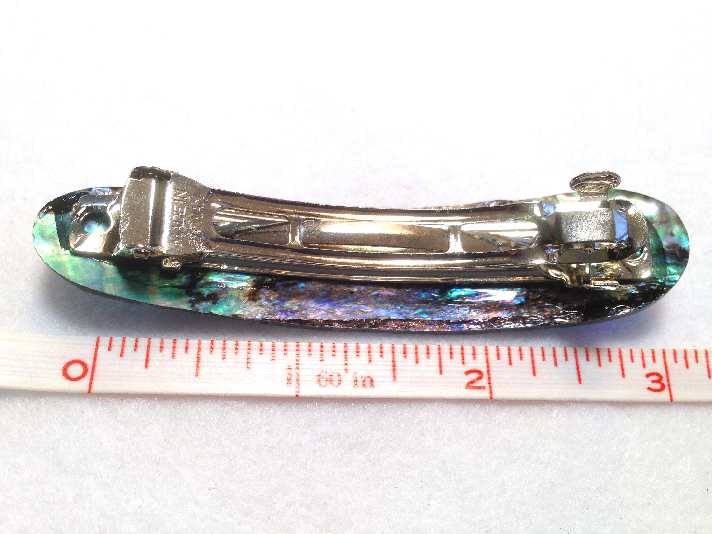 Inlay Abalone & Shell Enamel Metal Hair Barrette  3.5  X 1  Inch Well Crafted Barrette Clip Honey Orange Enamel Inlay Abalone & MOP Flower  main image 4