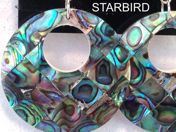 Abalone Round Mosaic  inlay sea shell dangle earr… - image 2