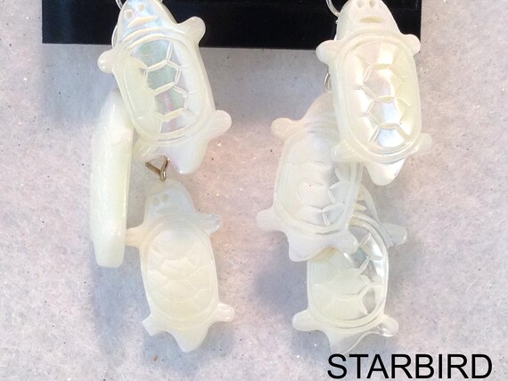 White  turtle seashell  carved  dangle earrings - image 10