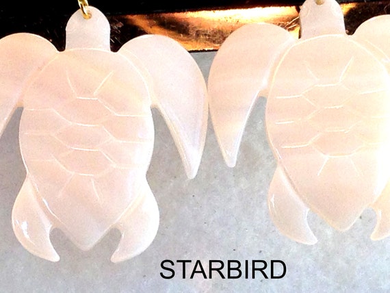 White  turtle seashell  carved  dangle earrings - image 3