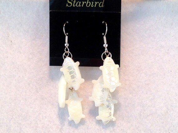 White  turtle seashell  carved  dangle earrings - image 9