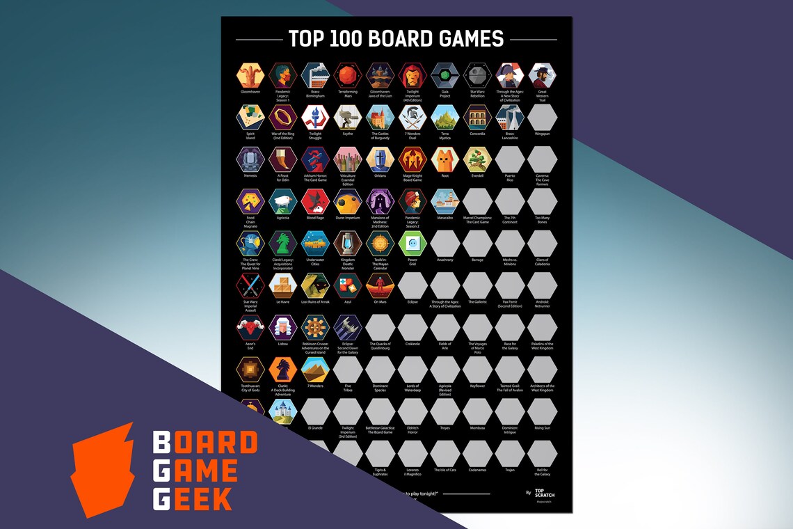Top 100 Board Games 2022 BGG Edition Scratch Poster Wall Etsy