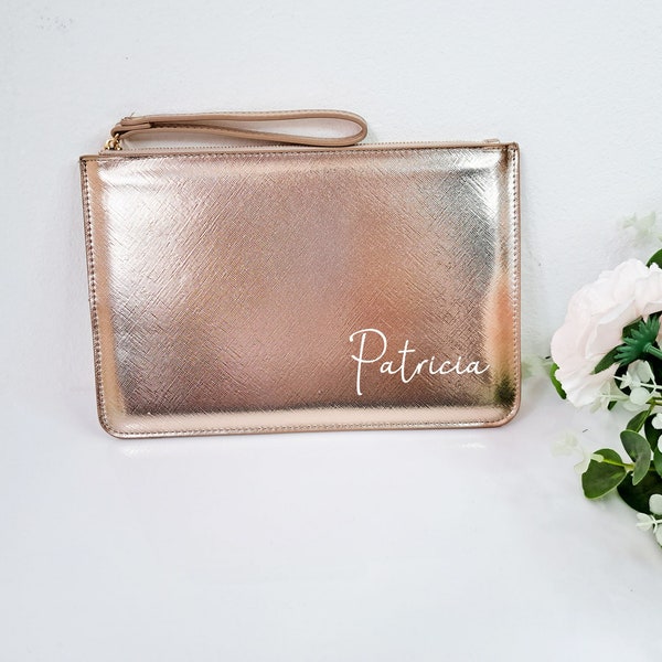 Personalised Rose Gold Clutch Bag, Bridesmaid Bag, Bridesmaid Proposal, Personalized Maid of Honor Gift, Mothers day gift
