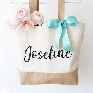 Personalized Bridesmaid Canvas Jute Beach Tote Bag With Light - Etsy