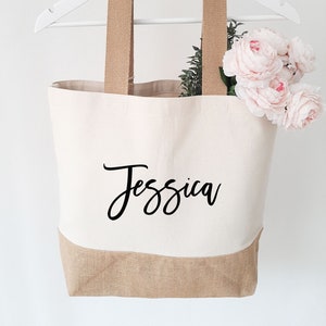 Personalized Bridesmaid Canvas Jute Bag -Personalized Beach Bag Beach Tote Bags-Personalized Bridesmaid Jute Bag