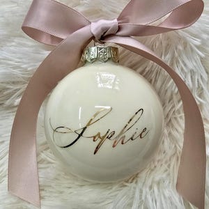 Personalized Glass Christmas Bauble with Satin Ribbon