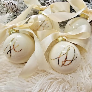 Clearance of Personalized Glass Christmas Bauble with Satin Ribbon