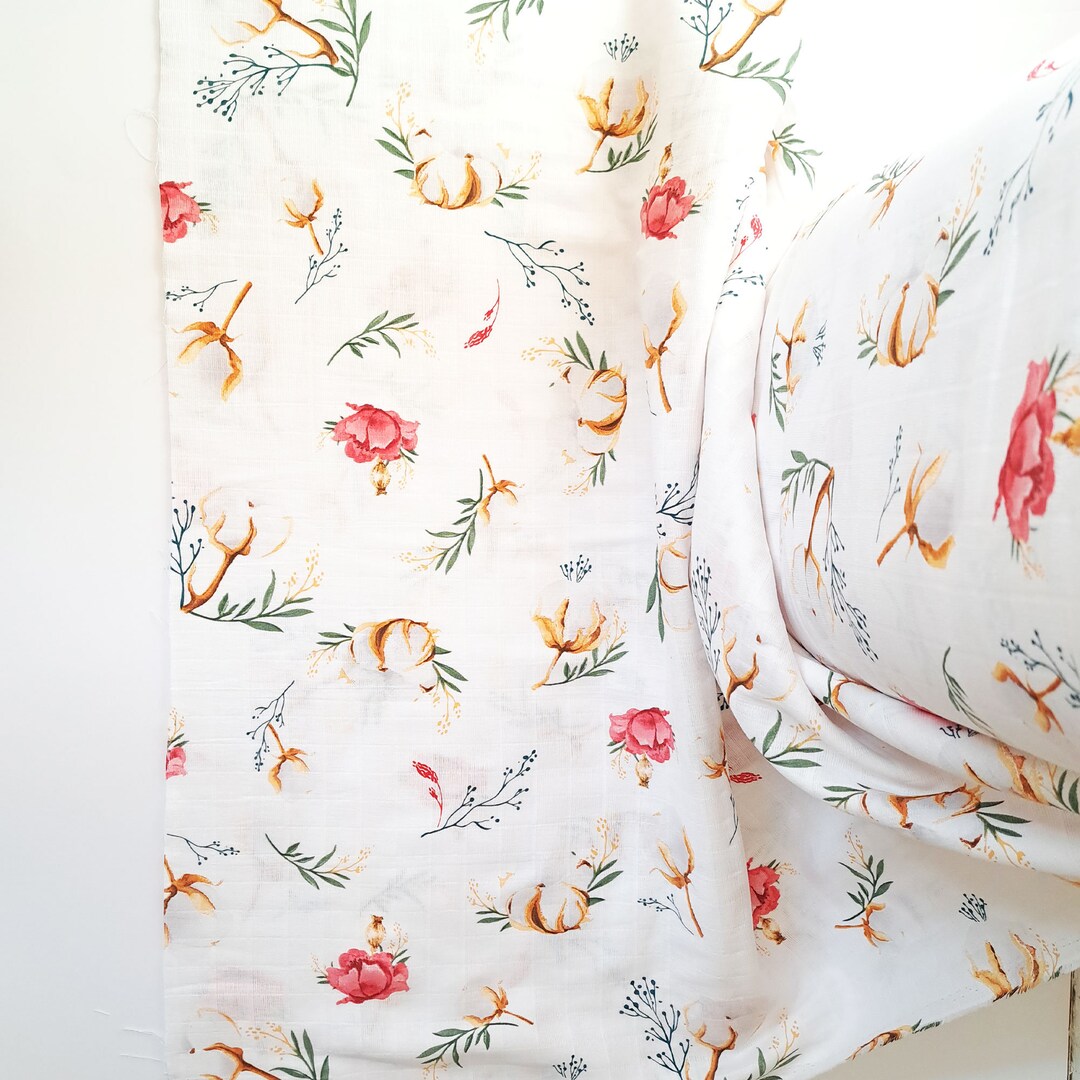 Floral Double Gauze Muslin Fabric, Baby Swaddle Fabric, Muslin by Half